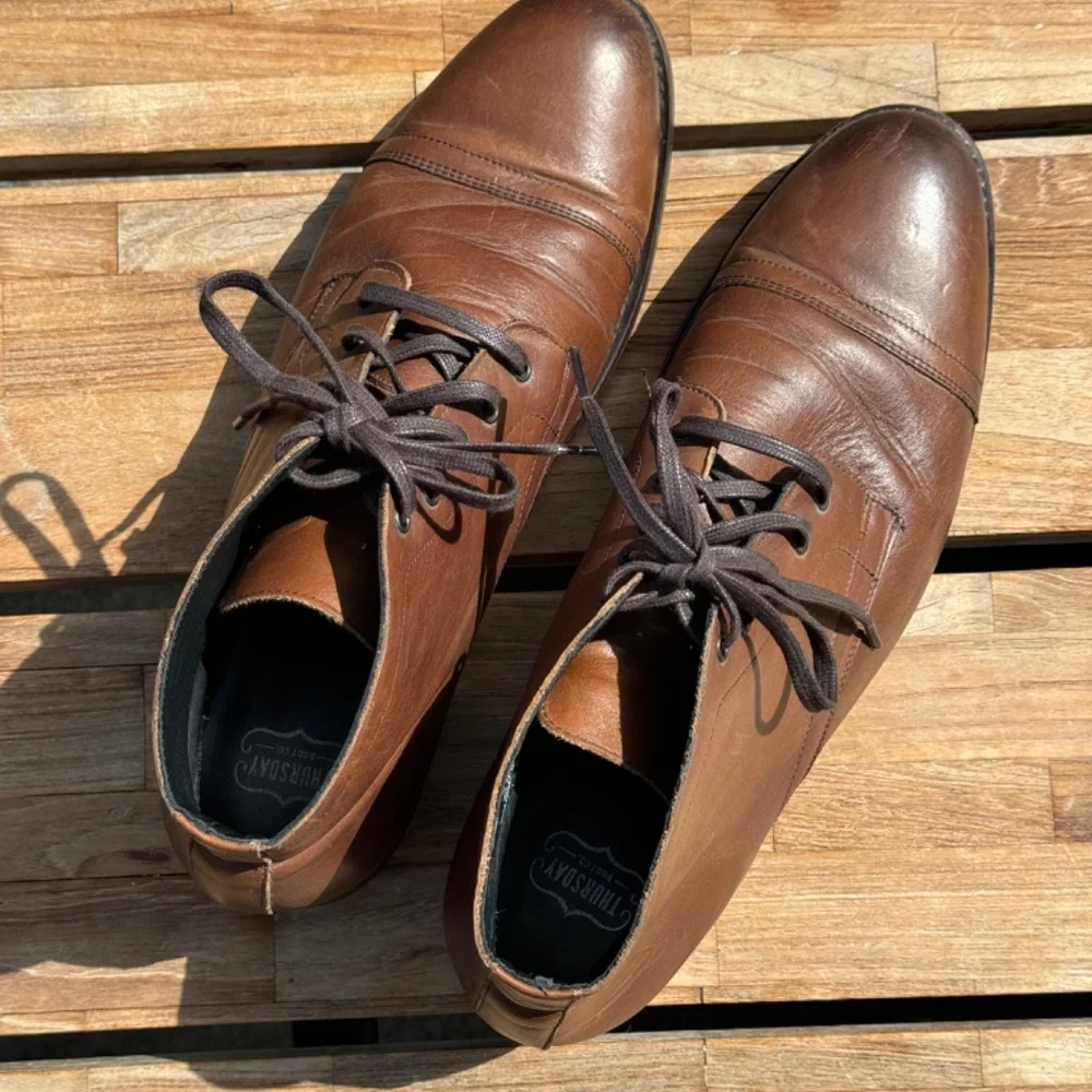 Thursday Boot Company Brown Leather Cap-Toe Lace-Up Boots
